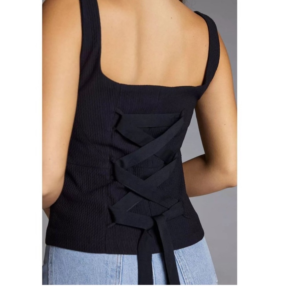 Anthropologie Black Square-Neck Corset-Back Tank